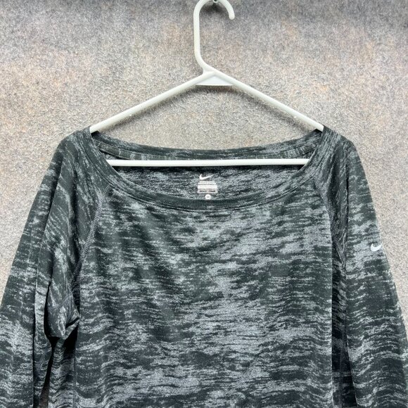 Nike Top Women Medium Black Gray Dri-FIT Long Sleeve Space Dye Athletic Pullover - Picture 6 of 9